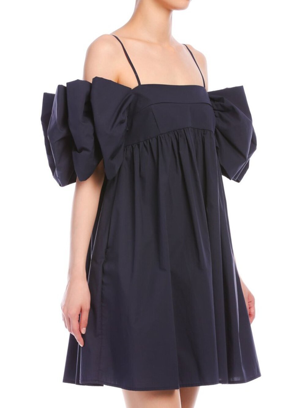 MEIMEIJ Navy Cold Shoulder Puff Sleeve Mini Dress Size 40